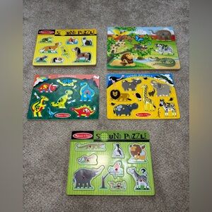 Lot of Melissa and Doug Wood Sound Puzzles Animals Dinosaurs Pets Set of 5